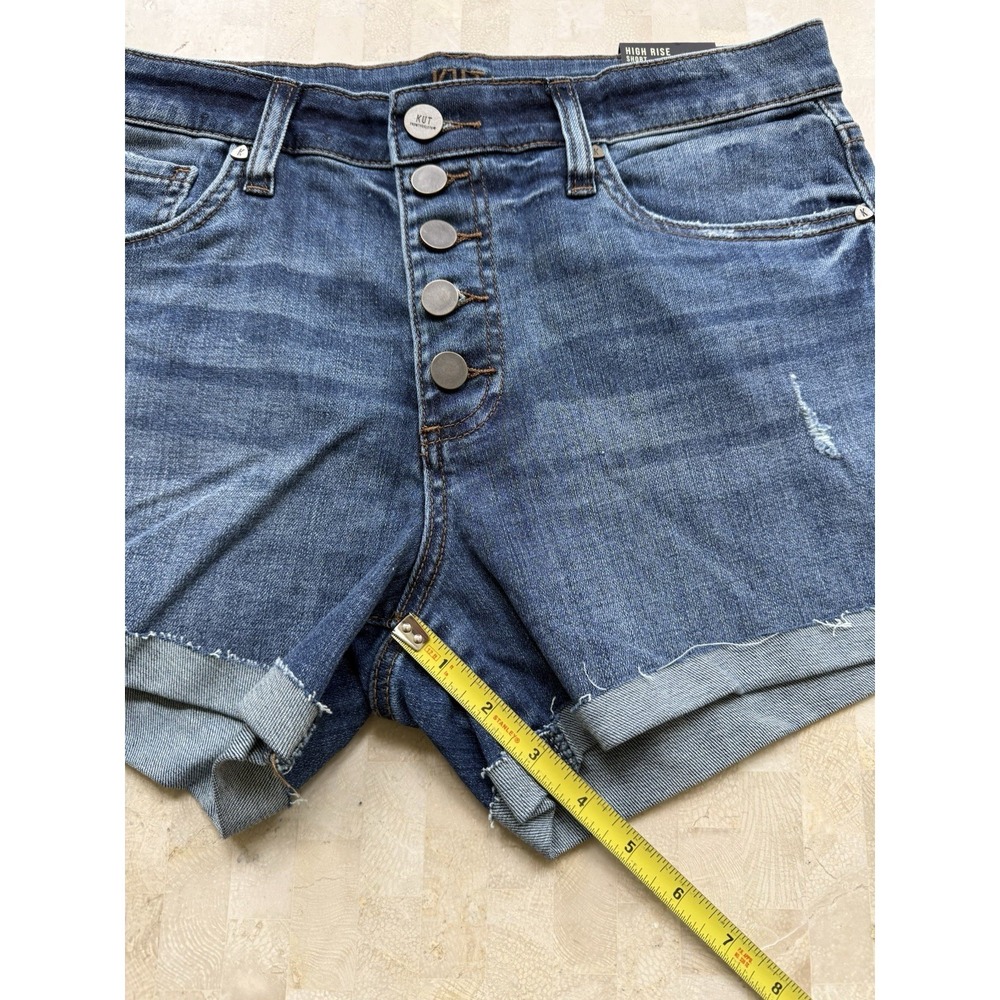 Kut From The Kloth High Rise Distressed Denim Roll Hem Shorts‎ Button Fly NWT 8 - Picture 2 of 6